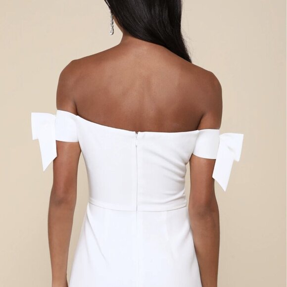 NWT Lulus Ideally Sweet White Off-the-Shoulder Bow Romper - Picture 2 of 7
